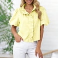 thumbnail image 2 of UDAUDU Women's Striped Blouse Puff Sleeve Ruffle Collar Button Up Shirt 2026 Fashion Balloon Sleeve Spring Summer Work Top Yellow XL, 2 of 7