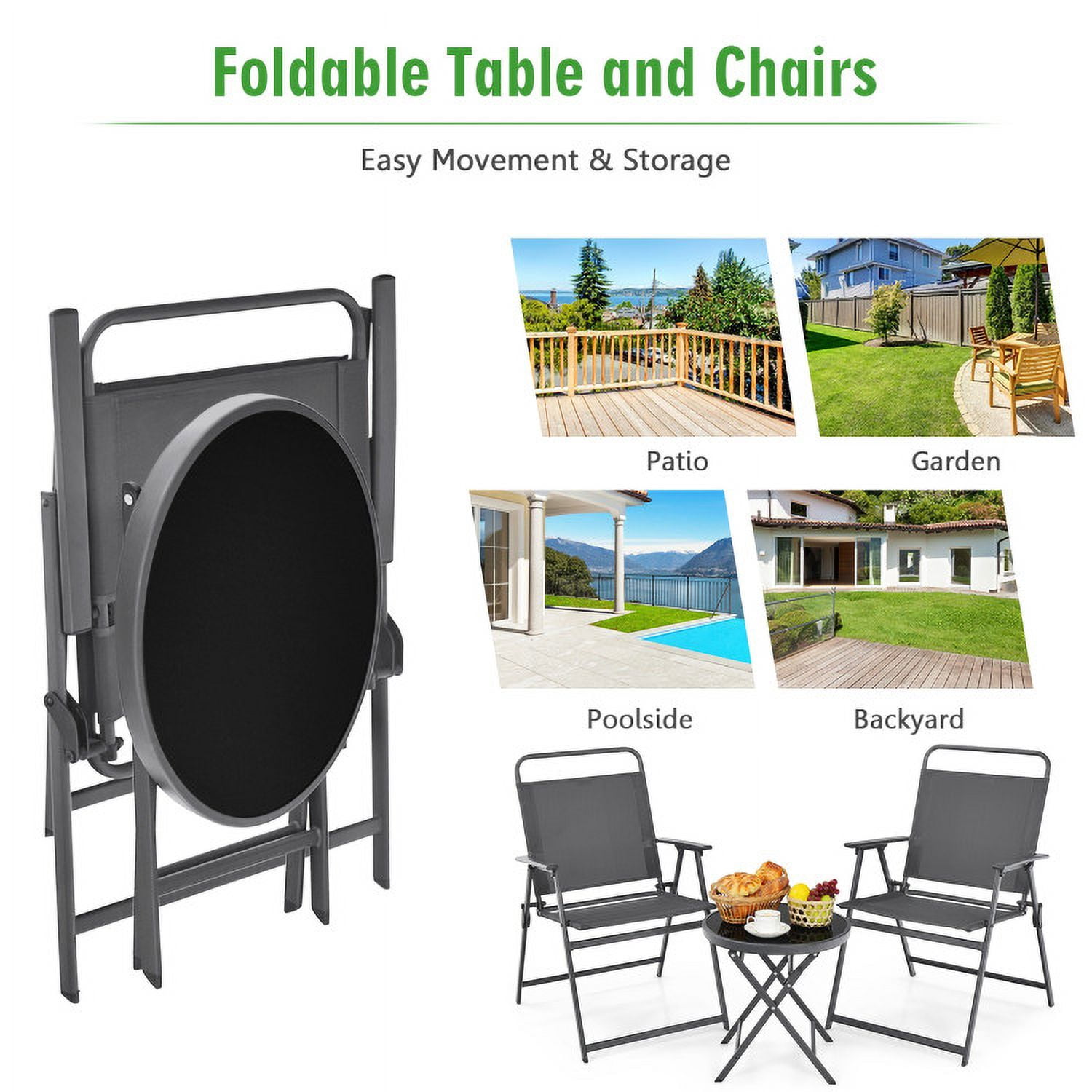 Aimee Lii 3 Piece Patio Furniture Set with Tempered Glass Round Table, Outdoor Patio Sectional Furniture Set, Gray Aimee Lii 3 Piece Patio Furniture Set with Tempered Glass Round Table, Outdoor Patio Sectional Furniture Set, Gray