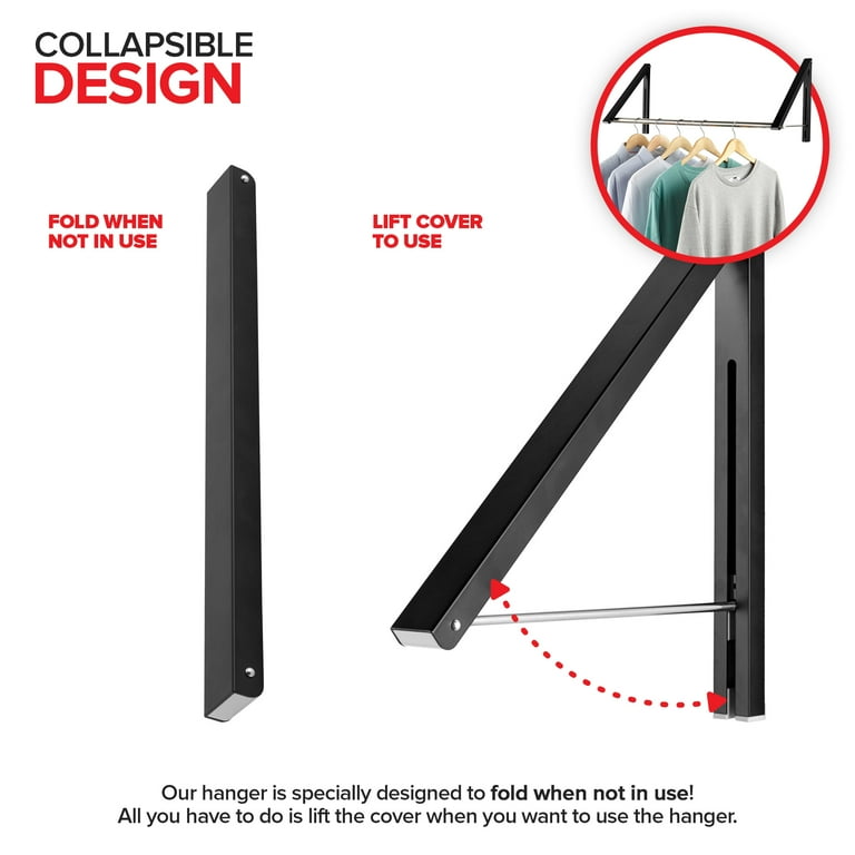 Double Foldable Clothing Rack w Extension Rod Wall Mounted Retractable Clothes Hanger for Laundry Dryer Room Hanging Drying Rod Small Collapsible Folding Garment Racks Dorm Accessories Black Walmart.c...