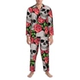 thumbnail image 3 of Honeii Skull and Roses Pattern Mens Pajamas Set,2pcs Men's Lounge Long Sleeve Sleep Shirt and Pajama Bottoms Sleepwear Set,Mens Pjs Sets-XX-Large, 3 of 7