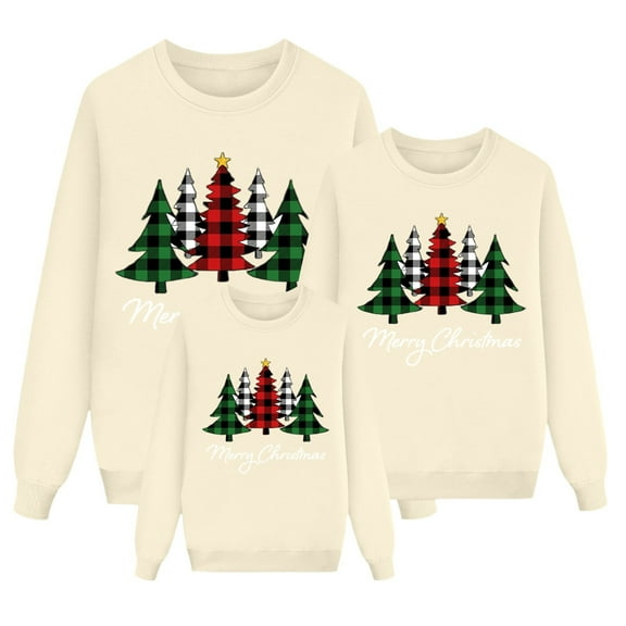 Fiaer Merry Christmas Tree Family Sweatshirts Matching Plus Size Funny Graphic Xmas Pullover Loose Fit Crew Neck Casual Holiday Tops Kid XL