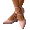 thumbnail image 5 of IEMIEMIEM Women's 2026 Suede Ankle Strap Low Block Heel Pumps Closed Pointed Toe Mary Janes Strappy Wedding Party Office Dress Shoes Pink 7 Wide, 5 of 8