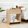 thumbnail image 3 of Wirrytor Nightstand with Charging Station for Bedroom with 1 Drawer and Shelf, Wood Wide Bedside Table with Storage for Home Office, End Table for Living Room,Oak, 3 of 9