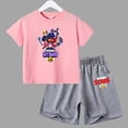 thumbnail image 3 of Conjunto de 2 piezas de camiseta de manga corta y pantalones cortos con estampado de anime de verano para niños y niñas, ropa informal de cuello redondo, 3 of 5