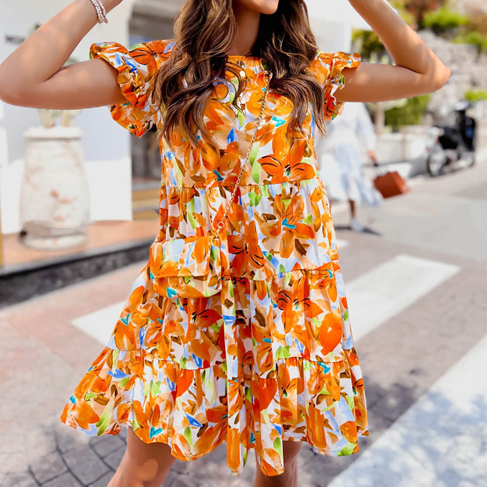 Black floral plunge pinafore dress deals