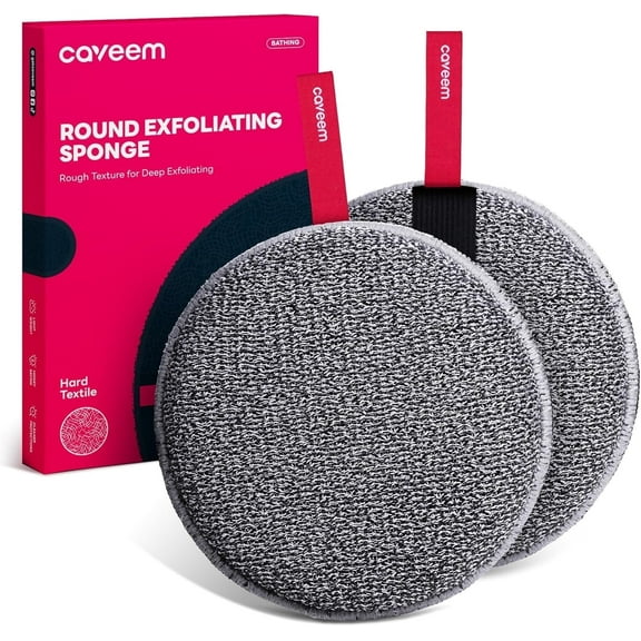 Exfoliating Body Scrubber, Extra Rough Shower Exfoliator Sponge, Body Exfoliating Sponges for Remove Dead Skin, Bath and Body Exfoliate Buffer, Round Sponge for Women (2 Pack)