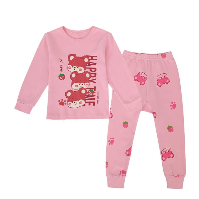 BXUIDJG Ensemble de Pyjamas pour Filles Vêtements de Nuit pour Enfants Pyjamas Mélanges de Coton Manches Courtes Col Rond Haut Imprimé Floral avec Pantalon Taille Élastique Fuselé 2 Pcs Chemises de Nuit Vêtements de Nuit Enfants Pj Rose 3-4 T