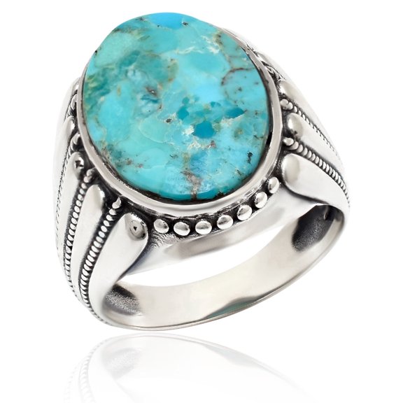 925 Sterling Silver Natural Turquoise Gemstone Men's Ring Vintage Handmade christmas Gift Jewelry