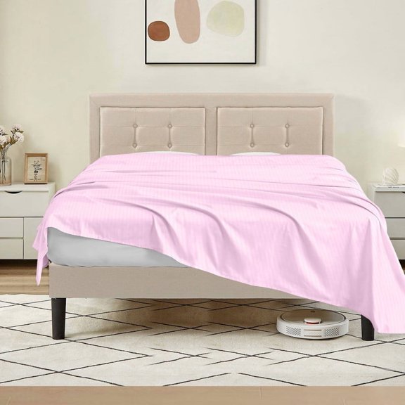 Luxurious Flat Sheet - 100% Egyptian Cotton, 500 Thread Count, 1-Piece Top Sheet, Soft Bed Sheet, Breathable and Cooling Flat Sheet, Stripe Baby Pink, Full/Double Size