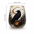 thumbnail image 4 of Glass Tumbler, Halloween Glass Cups, Spooky Drink Tumbler, Halloween Glass, Halloween Party Cups, Gothic Fantasy Raven Jack-O-Lantern Pattern, Gold Trimmed Stemless Clear Glass,, 4 of 7