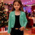 thumbnail image 2 of AINIYS Children's Sequin Long Sleeve Casual Jacket Soft Comfortable Cardigan for Dance Parties Family Vacations Spring Summer Winter Stylish Top for Girls Mint Green 11 Years, 2 of 9