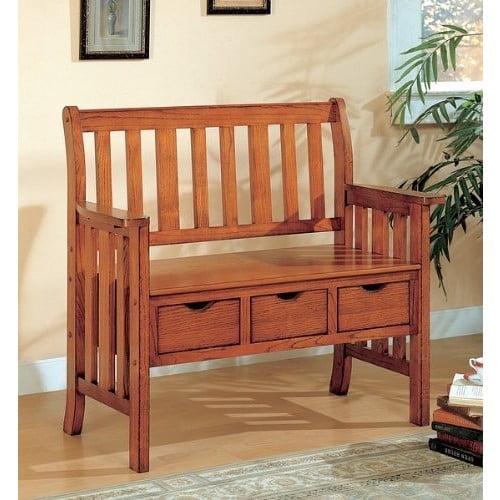 Cottage Style Brown Wooden Chair Bench w/Storage Drawer [Brown Cherry ...
