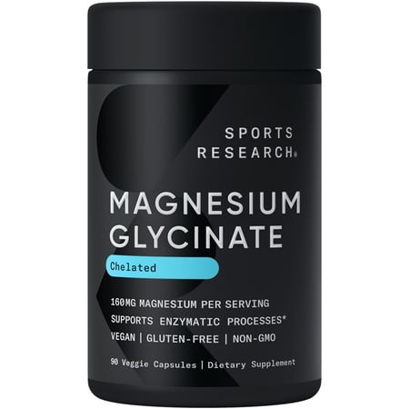 Sports Research® High Absorption Magnesium Glycinate 160mg Relaxation Muscle Nerve Support (90 Capsules)