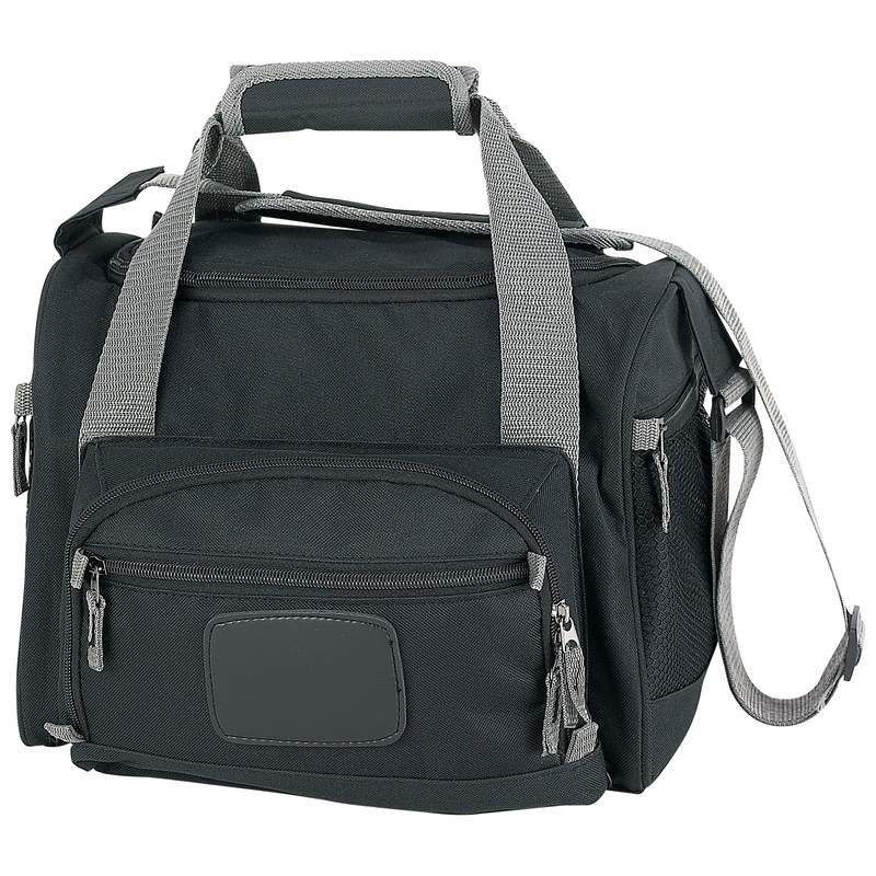 black lunch bag with shoulder strap