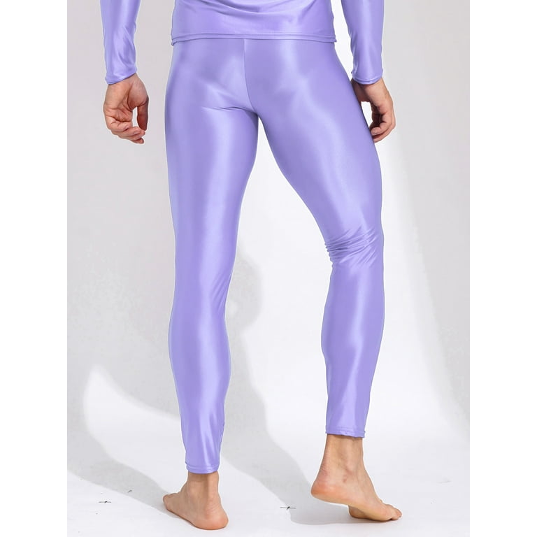 YONGHS Men's 70D Glossy Compression Quick Dry Fitness Sport Leggings  Training Basketball Tights Light Purple L