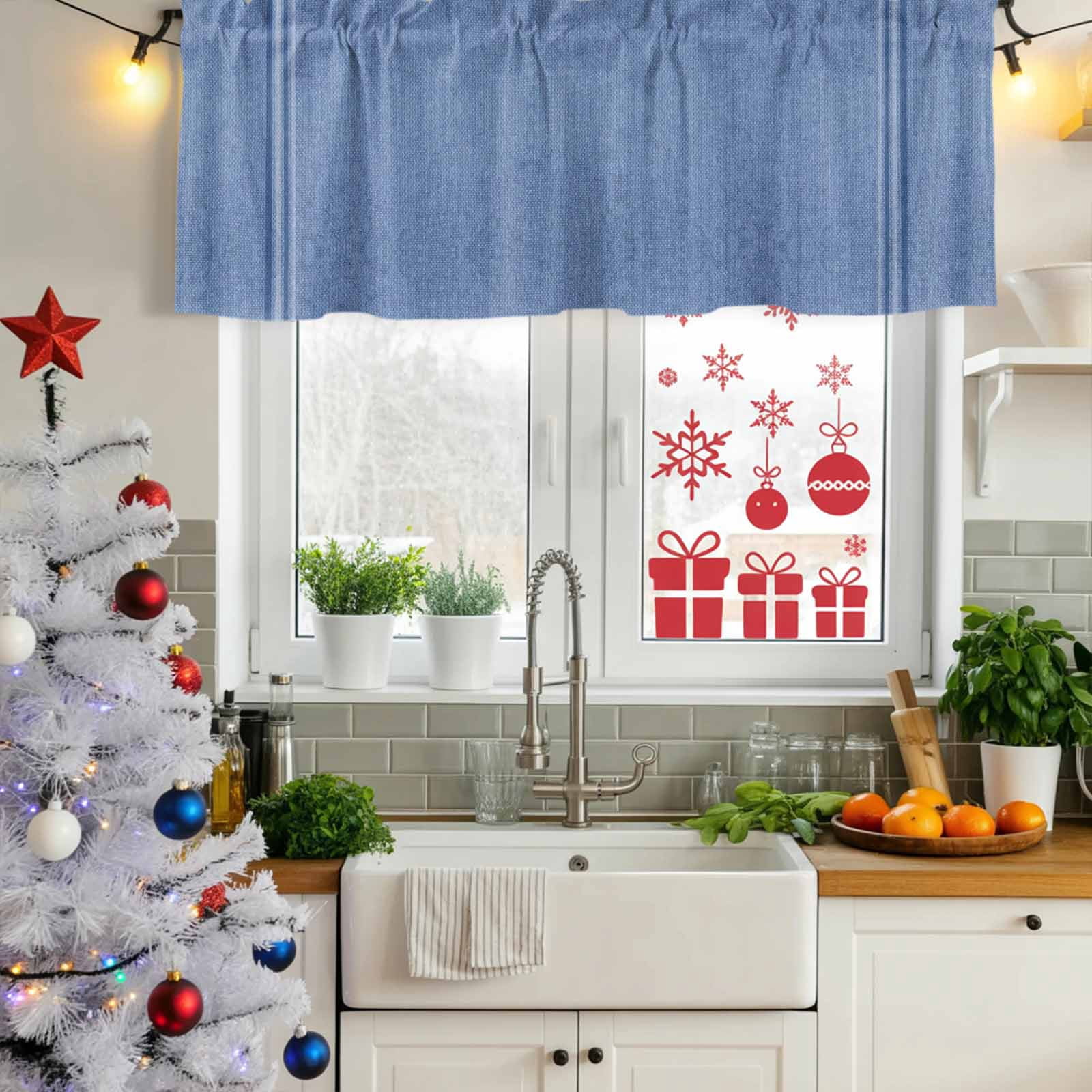 2 Pack Valances for Windows, Blue Window Valances for Living Room/Bedroom/Bathroom, Farmhouse Vintage Abstract Linen Texture Striped Light Filtering Kitchen Curtain Valance 60"W x18" L