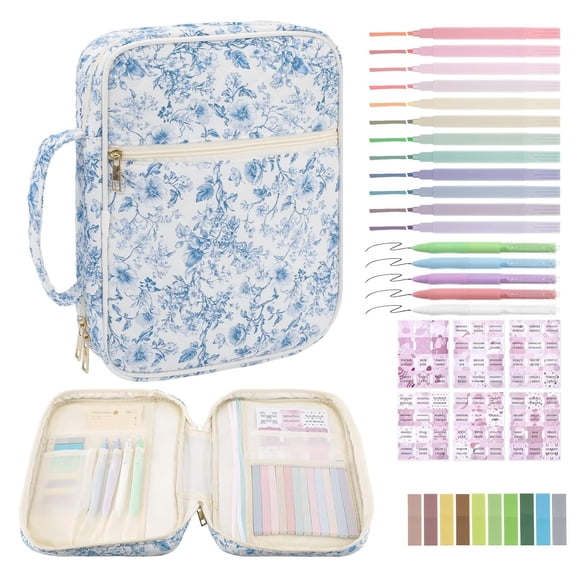 Funda para Biblia BESARME, set grande de estudio con flores azules