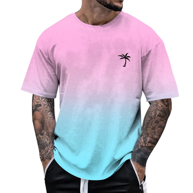 Men's All-Over Print Short Sleeve T-Shirt Fashion Floral Round Neck Casual Top for Spring Summer