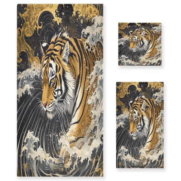 BZSMCE 3piece Bath Towel Sets Hand Bath Towels Fashion Fierce Waves Printed Towel Sets