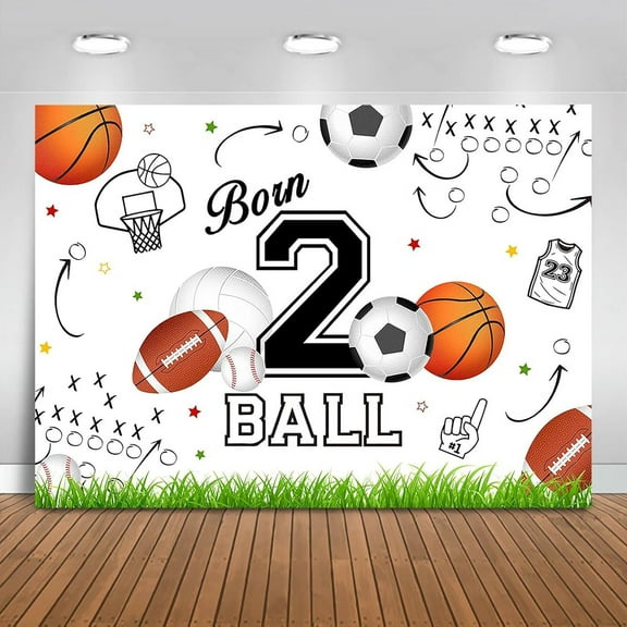 Born Two Ball Backdrop Sports Theme 2nd Birthday Party Decorations Background for Boys Soccer Basketball Baseball Born 2 Ball Banner Photo Booth Props