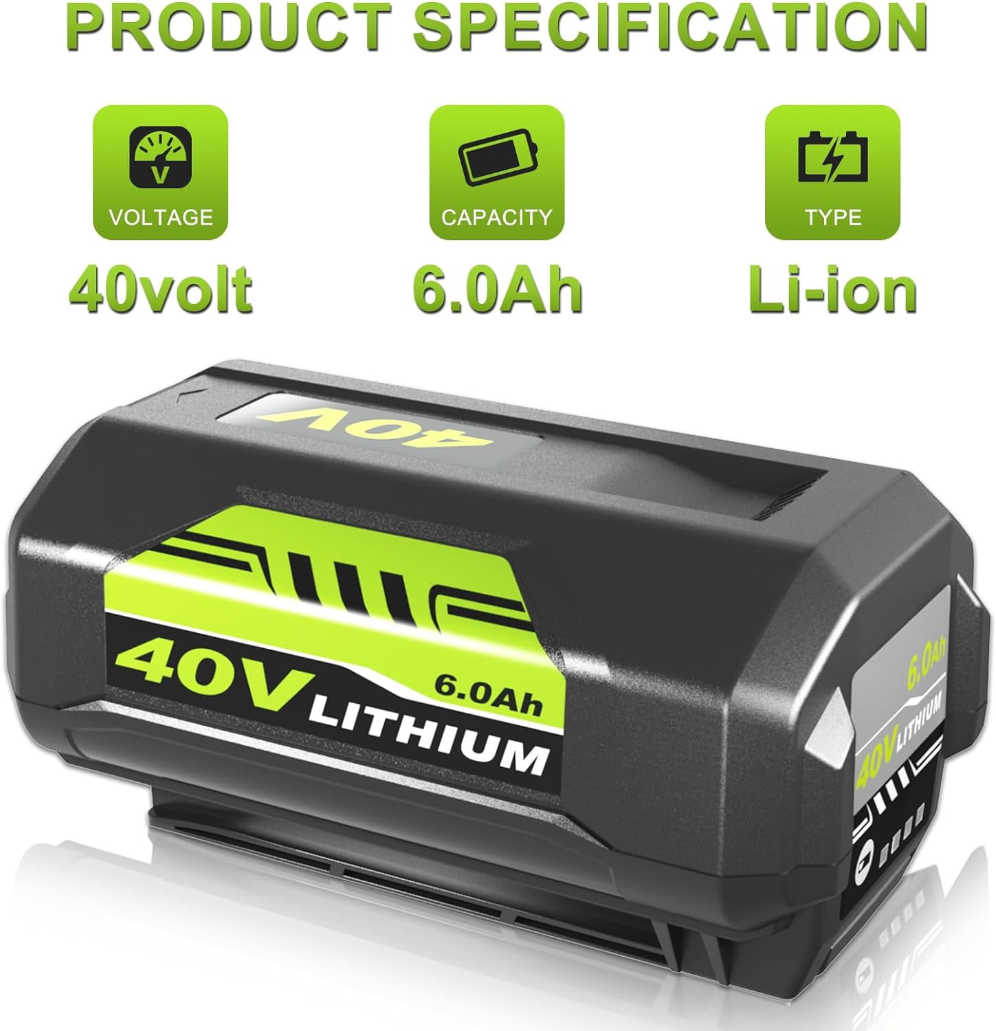 2Pack 6ah 40 Volt OP40601 Battery Replacement for Ryobi 40V Battery OP40401 OP40404 Compatible with Ryobi 40V Lithium Battery OP40602 OP4060A