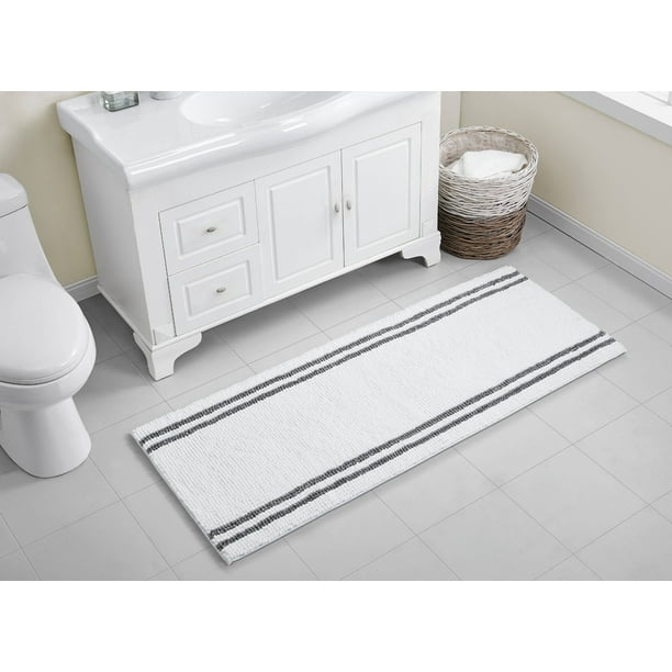 VCNY Home Hotel Stripe Noodle Bath Runner, 24 x 60, White/Charcoal
