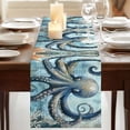 thumbnail image 3 of Ocean Octopus 108 Inch Table Runner, Vintage Coastal Watercolor Starfish Coral Farmhouse Dresser Scarf Cotton & Linen Tablerunner for Dining/Kitchen Island/Holiday Party Décor 13" x 108", 3 of 9