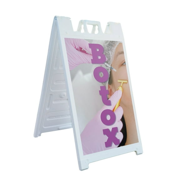 Botox 24" x 36" Double Sided A-Frame Sidewalk Sign Includes 2 Plastic Inserts Foldable Portable White Signicade Sandwich Board Cosmetic Treatments Skincare Services Professional Clinics