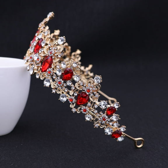 COSMOBETTY 1 Piece Bride Wedding Crown Red Tiara for Bridal Hair Accessories in Baroque Style