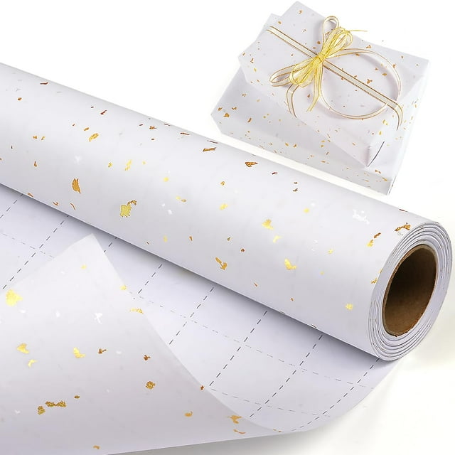 Rollo de papel para envolver regalos MAMUNU, 43 x 10 m, lámina de oro blanco