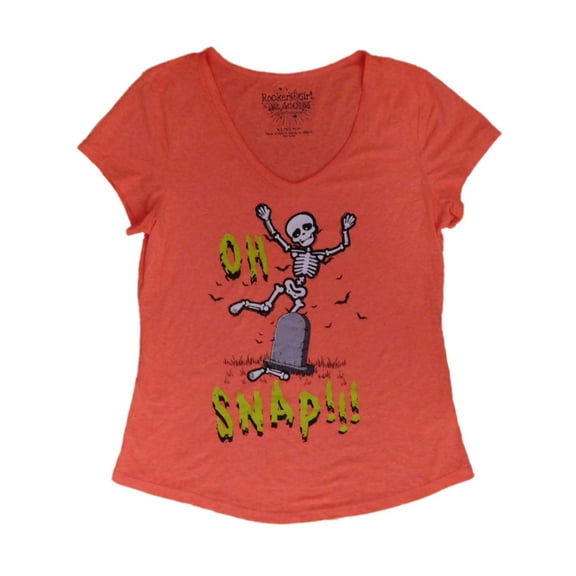 Junior Womens Oh Snap T-Shirt Halloween Skeleton Semi-Sheer Tee Large