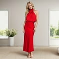 thumbnail image 3 of formal Dresses for Women Prom Dress Elegant Women's Fashion Sexy Solid Color Bodycon Round Neck Short Sleeve Casual Long Dress, 3 of 6