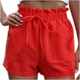 thumbnail image 3 of Kmdttou High-Waisted Yoga Shorts Summer New Solid Color Wood Ear Waist Pocket Casual on Clearance,Red M, 3 of 7