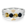 thumbnail image 2 of Gem Stone King 1.00 Ct Round Yellow Citrine Black Onyx 925 Silver and 10K Yellow Gold Ring (Size 9), 2 of 3