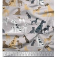 thumbnail image 1 of Soimoi Gris Moss Tissu Georgette Mélange Tissu Imprimé Chien au Mètre 44 Pouces de Large, 1 of 3
