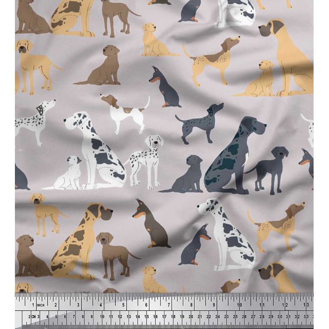 Soimoi Gris Moss Tissu Georgette Mélange Tissu Imprimé Chien au Mètre 44 Pouces de Large