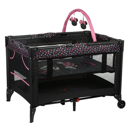 disney baby 3d ultra baby play yard with bassinet and toy bar, modern minnie