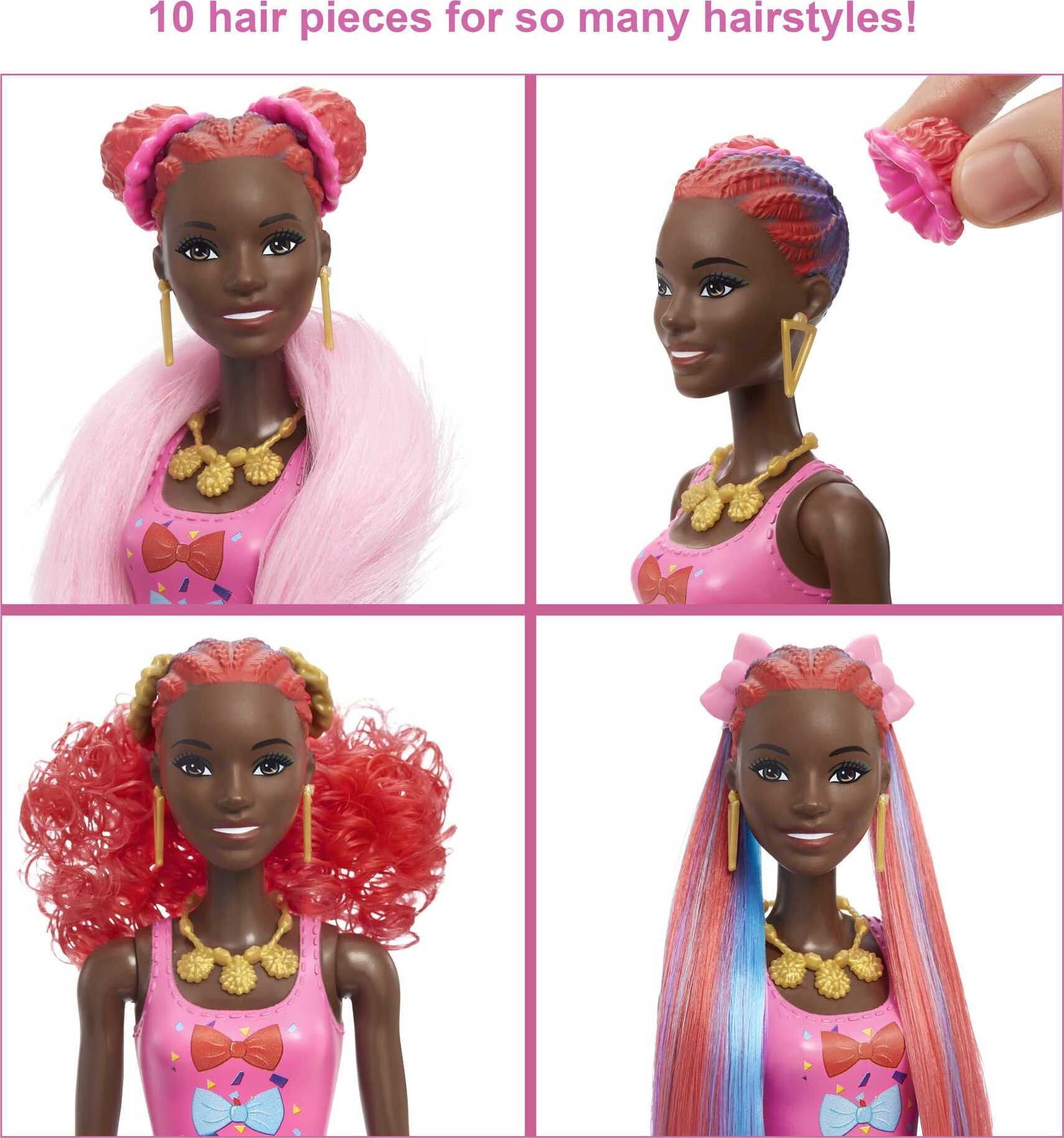 Barbie Color Reveal Glitter! Hair Swaps Doll, Glittery Blue with 25 Surprises, 10 Plug-In Hair Pieces