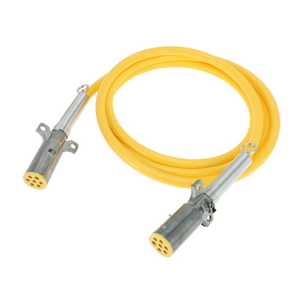 Unique Bargains 7 Way Straight Coiled Electrical Power Trailer Cord Wire Male Plug Trailer Plug Extension Cable for Semi Trucks Tractors 15 Feet Yellow Zinc Alloy