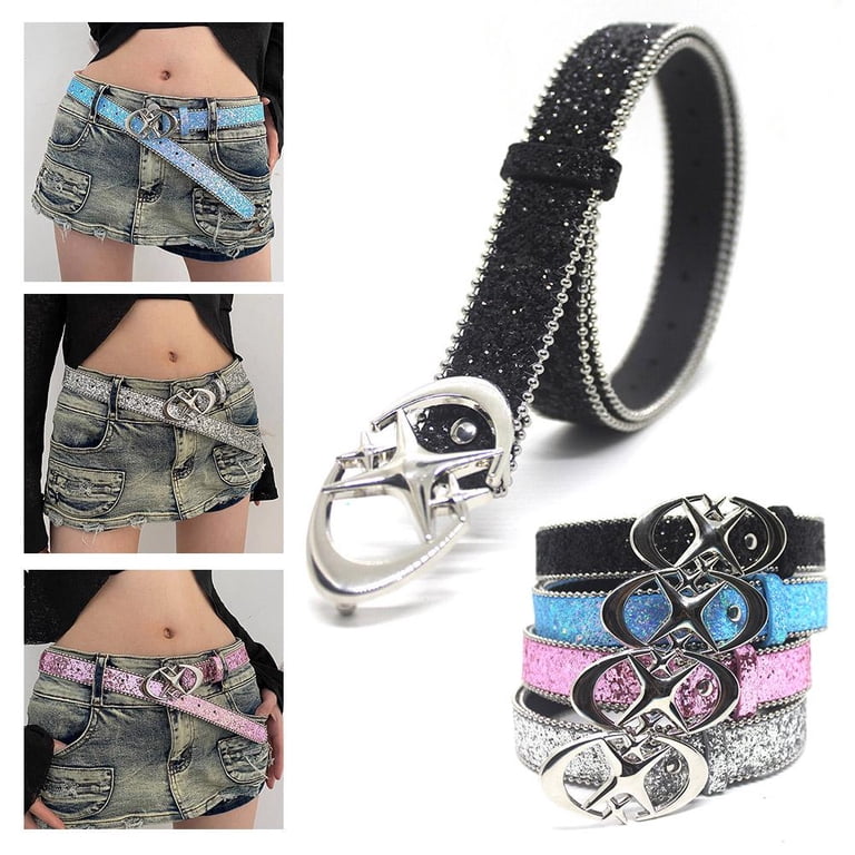 Sparkling Glitter PU Leather Belts Trendy Solid Color Y2K Waistband AIBEARTY Women Girls Glitter Rhinestone Star Buckle Belt Y2K  main image 4