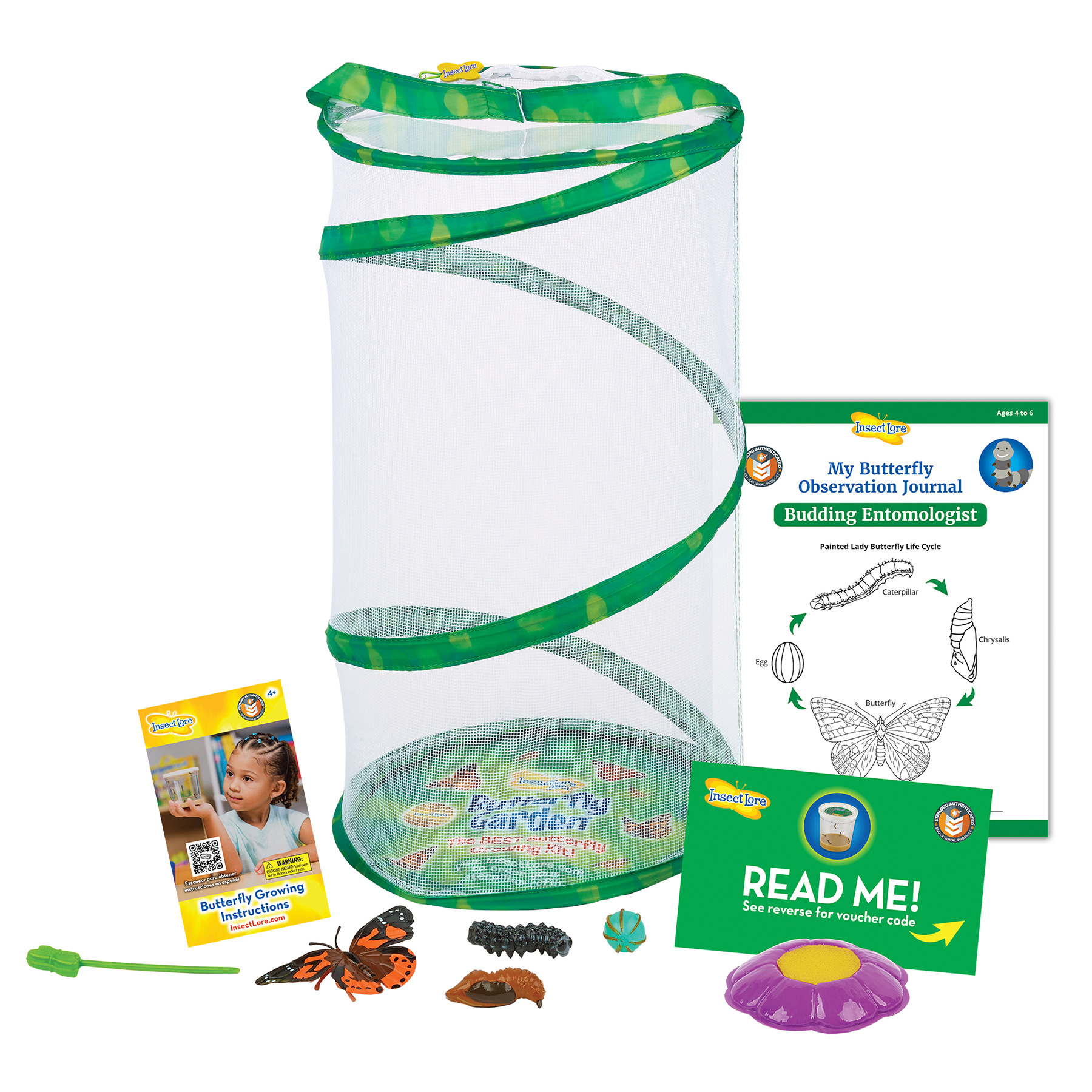 Insect Lore Giant Butterfly Growing Kit with Voucher and Life Cycle figurines, Caterpillars to Butterfly Deluxe 18 inch Butterfly Growing Garden - image 2 of 12