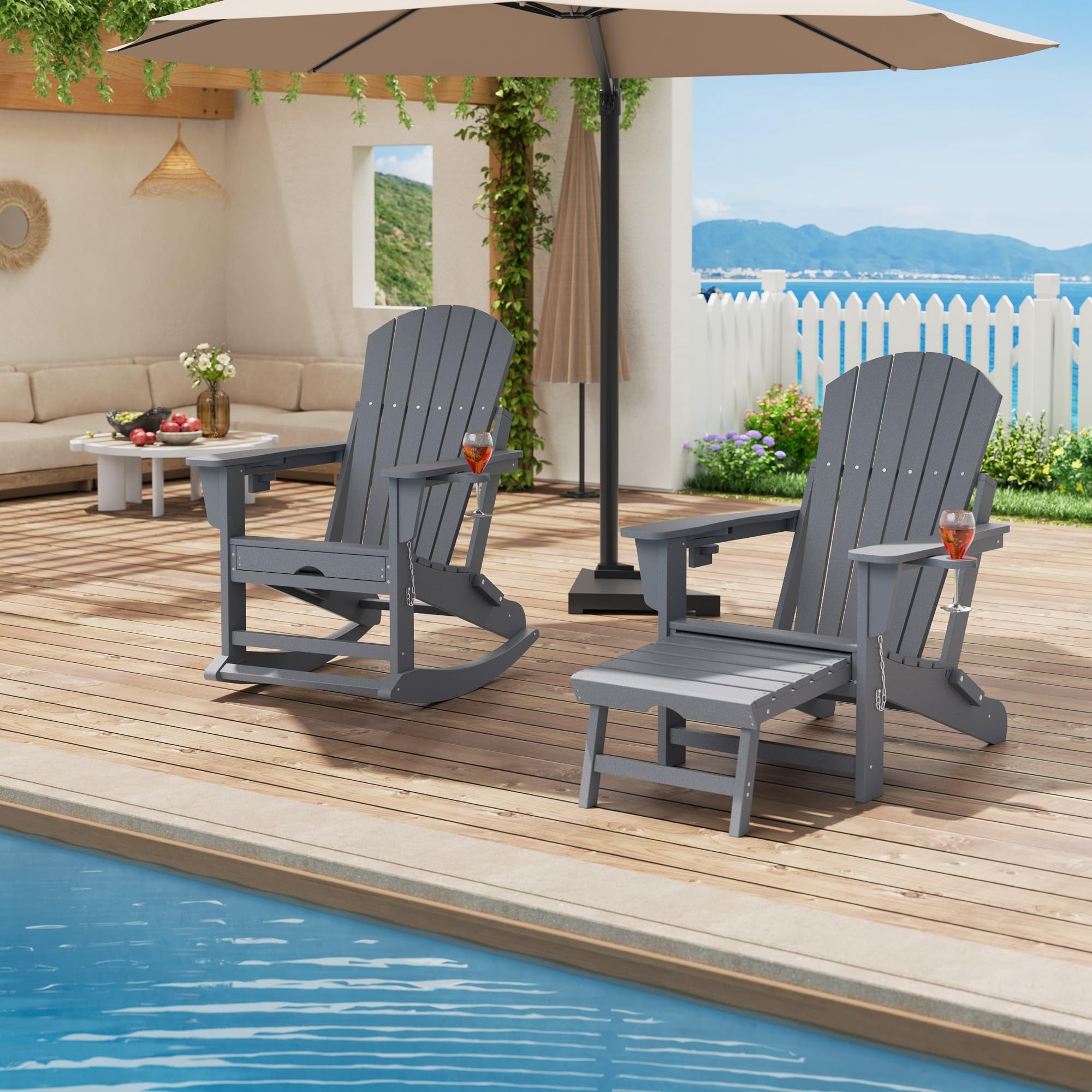Grey 4-Piece 4-in-1 Weatherproof HDPE Adirondack Chair Set