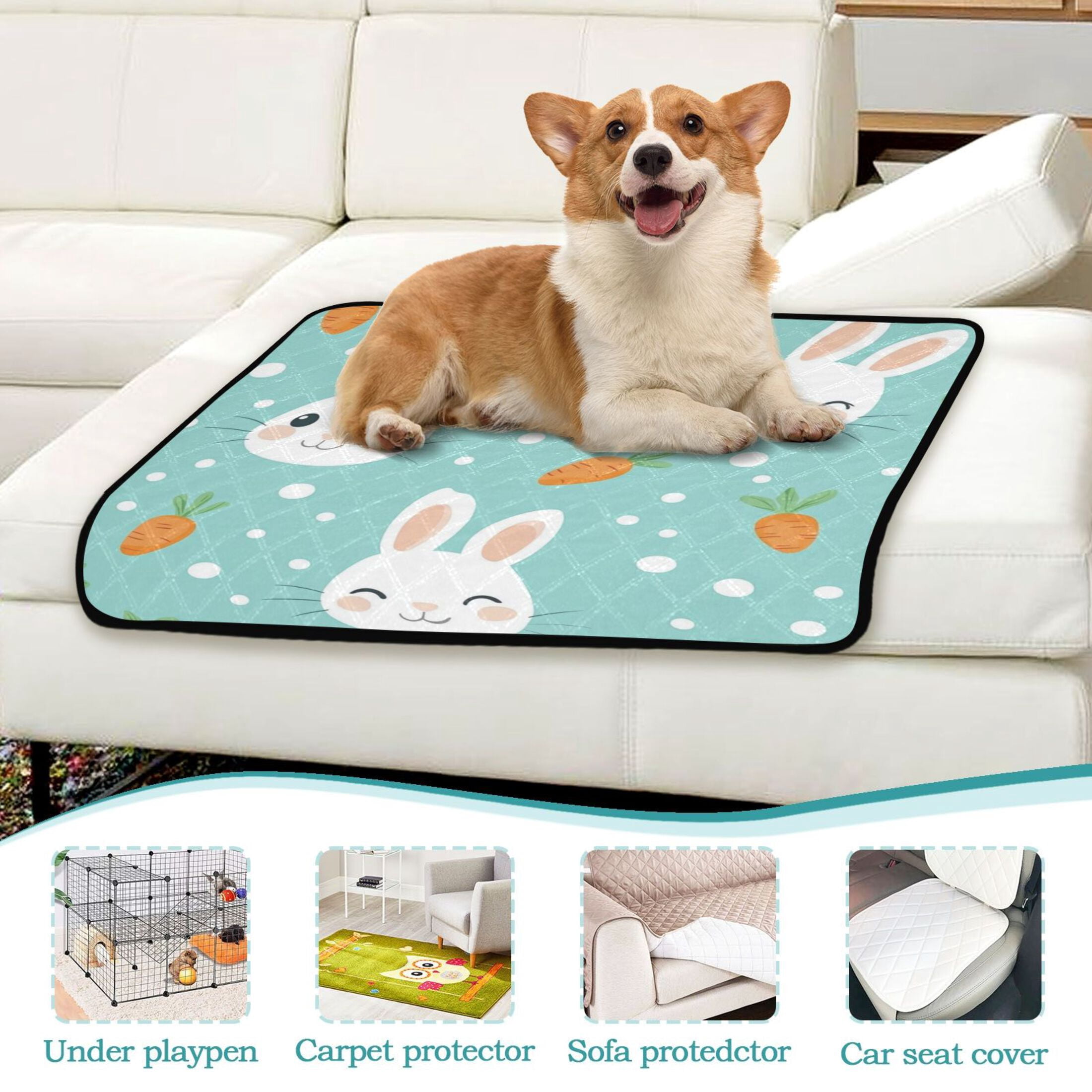 Qxltty Cute Cartoon Rabbit and Carrot Pattern Cat litter Pads Pet Set of 3 Diaper Mats Center Anti-leakage Layer Absorbent Soft and Comfortable
