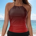 thumbnail image 2 of HCNTES Women's Tankini Top Swimsuit Tummy Control Swim Top Only High Neck Halter Tie Drawstring Bathing Suit Top Wine,S, 2 of 7