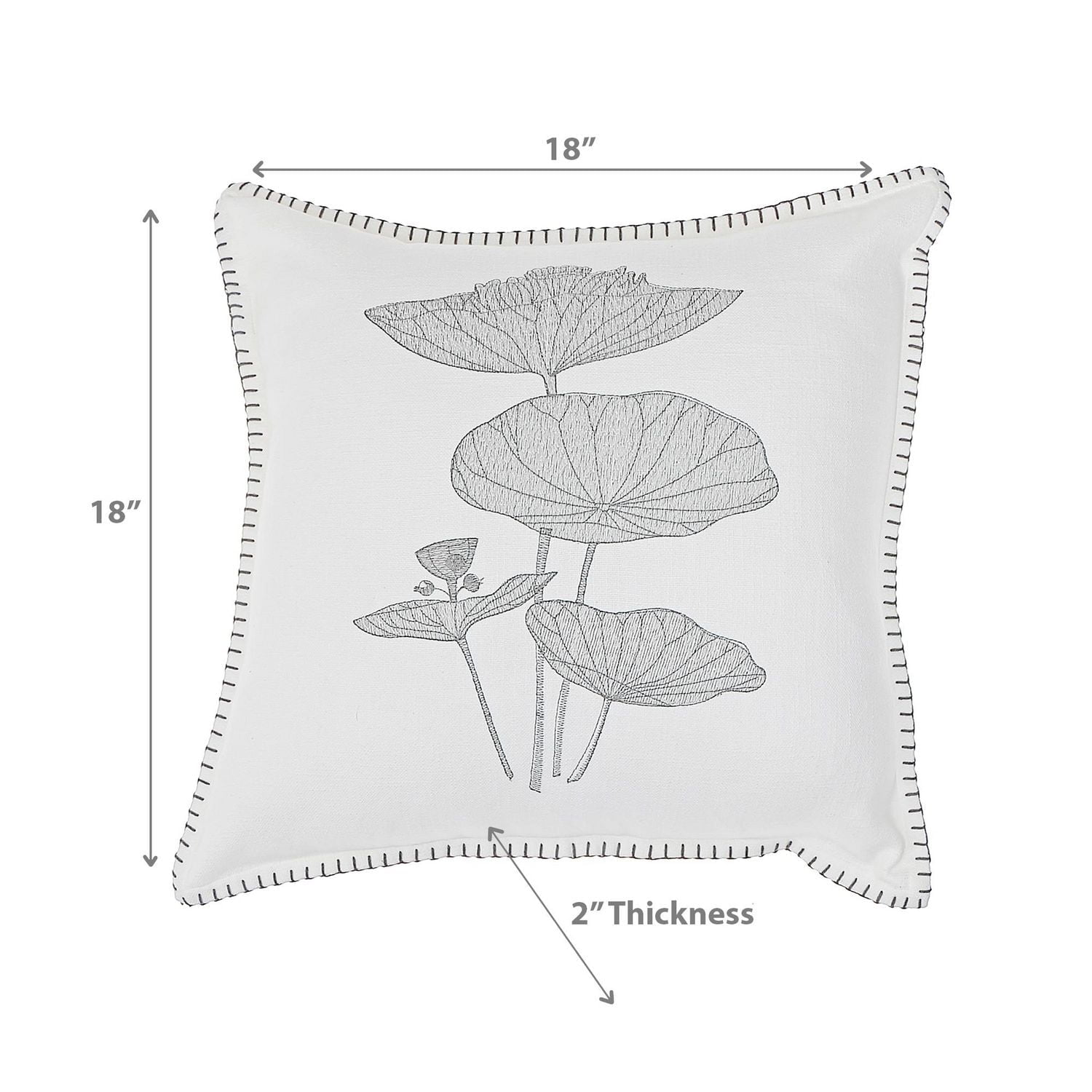 Blanket Stitch Embroidered Cushion Lotus Leaf 18 X 18 - Set of 2