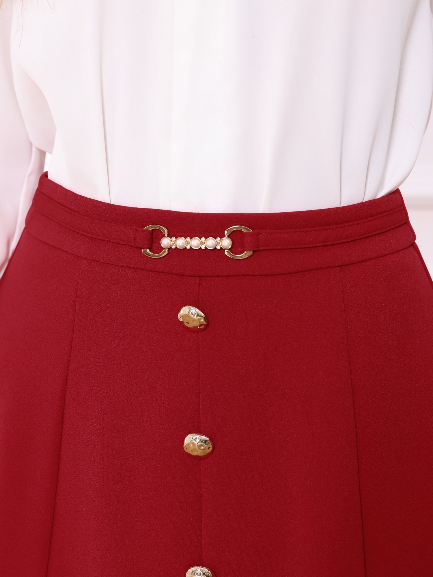DARING DIVA Women's A-Line Vintage High Waist Pleated Midi Skirts S Red