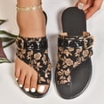 thumbnail image 3 of Rokment Womens Vintage Flower Flat Flip Flops Retro Boho Beach Summer Leather Buckles Low Heel Slip on Walking Sandals Casual Dress Slides Slippers for Vacation Brown Size 6, 3 of 7