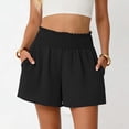 thumbnail image 2 of CHGBMOK Womens Summer Casual Shorts with Pockets Solid Elastic High Waisted Wide Leg Shorts Beach Vacation Outfits, 2 of 7
