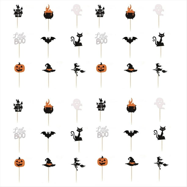 Paquete de 36 Adornos Brillantes para Cupcakes de Halloween, Decoraciones para Tartas, para Fiestas de Cumpleaños Infantiles y Baby Showers con Temática de Halloween.
