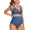 Blue, variant on Attraco Maternity Swimsuit Women Two Piece High Waist Bikini Scallop Trim Bathing Suit Pregnancy Swimwear Spaghetti Strap Swimwears